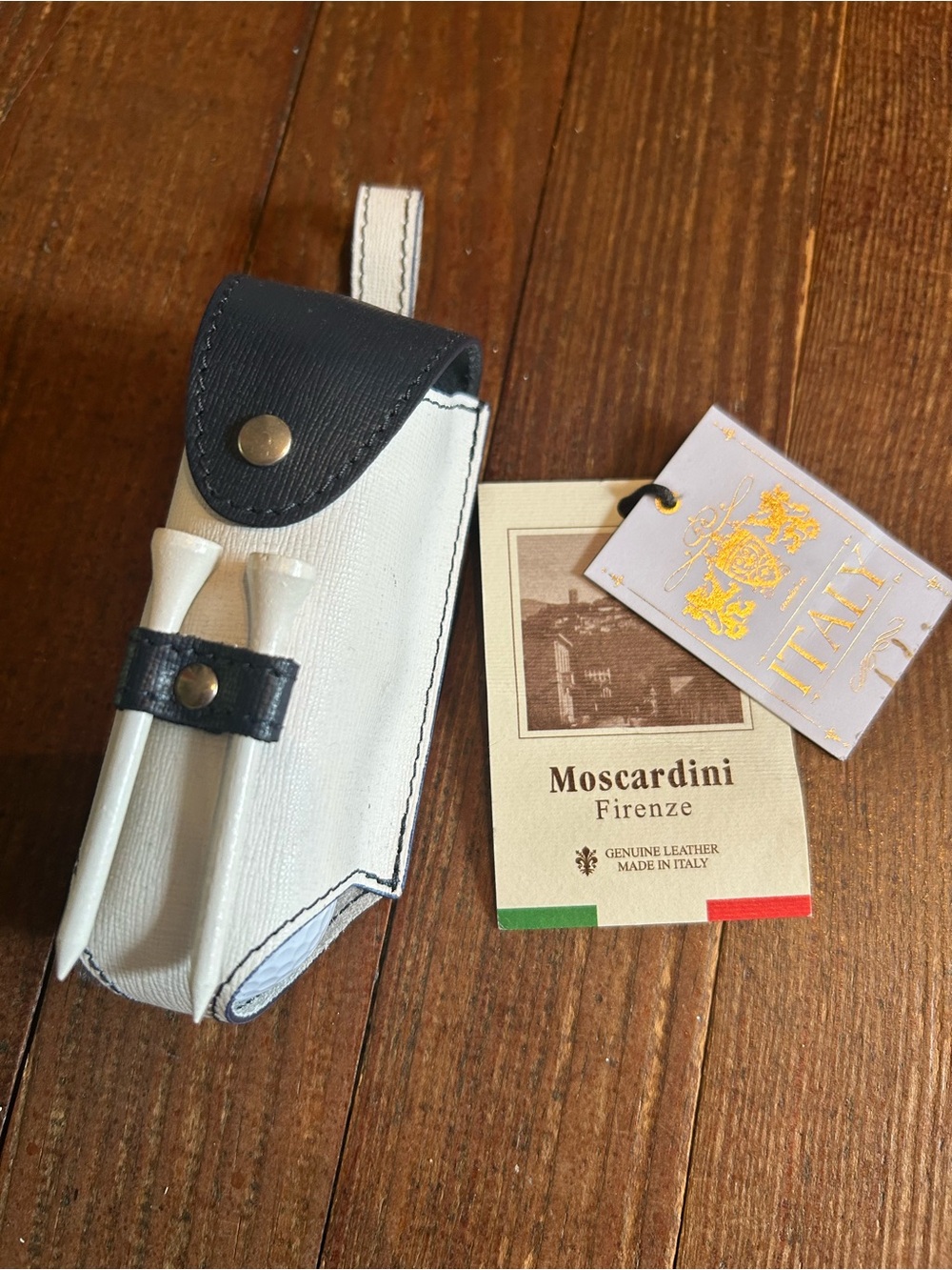 White and Black Leather Golf Tee Pouch